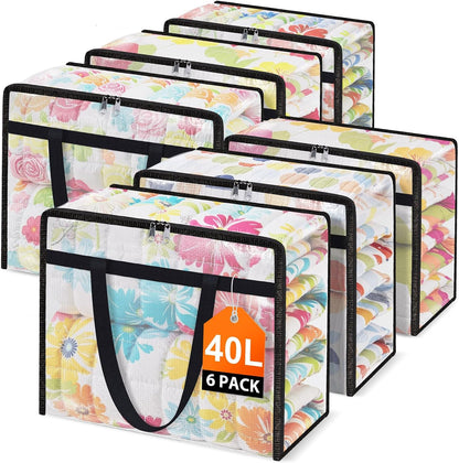 4 Packs Clear Under Bed Storage Containers - 60 L Large Capacity Clothes Storage Bags with Lid & Sturdy Handles, Foldable Moving Bags, Clothing Organizer Totes for Bedding, Comforter, Sheet