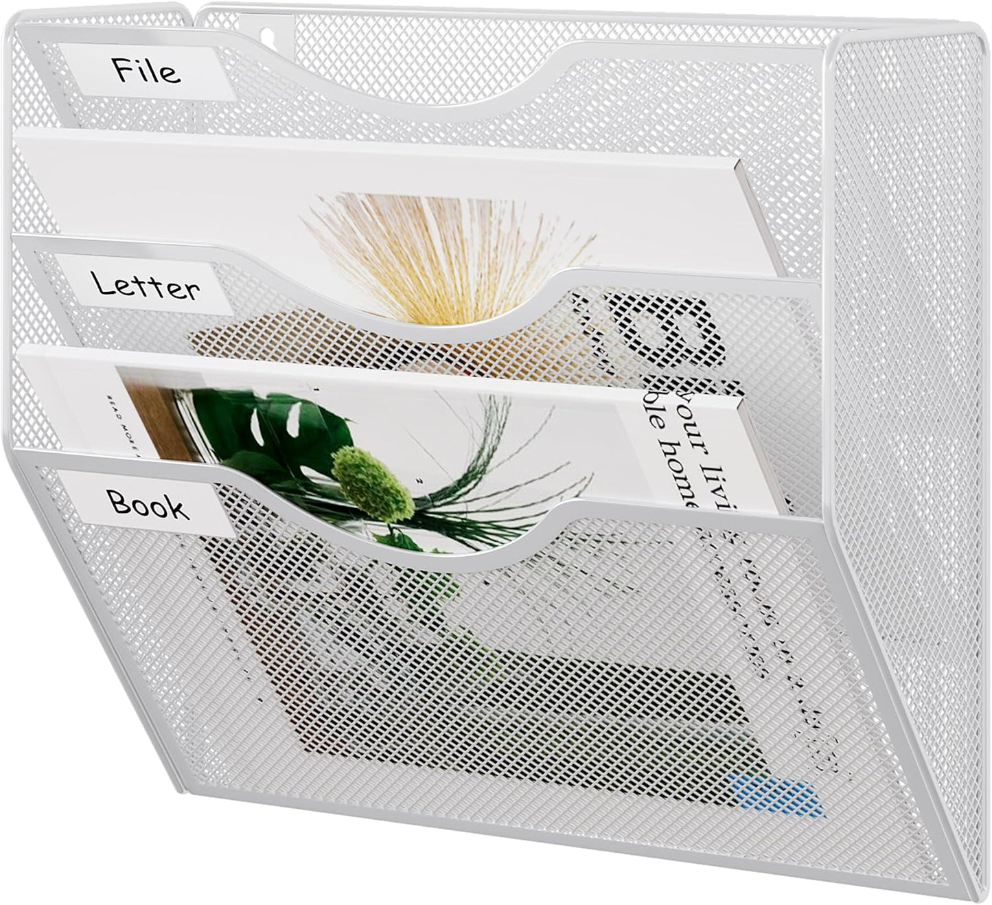 EasyPAG 5 Pocket Mesh Wall File Organizer with Key Hooks, Hanging Paper Folder Holder with Classify Label, Vertical Wall Mount Mail Organizer for Office Home Classroom, Black