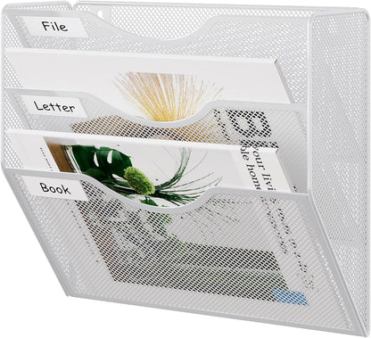 EasyPAG 5 Pocket Mesh Wall File Organizer with Key Hooks, Hanging Paper Folder Holder with Classify Label, Vertical Wall Mount Mail Organizer for Office Home Classroom, Black