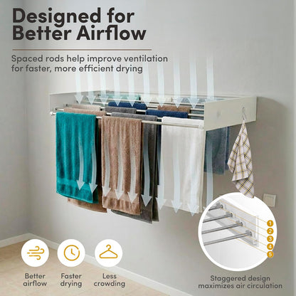 Wall Mounted Drying Rack Stainless Steel 31.5", Foldable Clothes Drying Rack with 4 Hooks & 5 Rods, Heavy Duty Outdoor Indoor Clothes Drying Rack for Apartment Bathroom Balcony Laundry Room