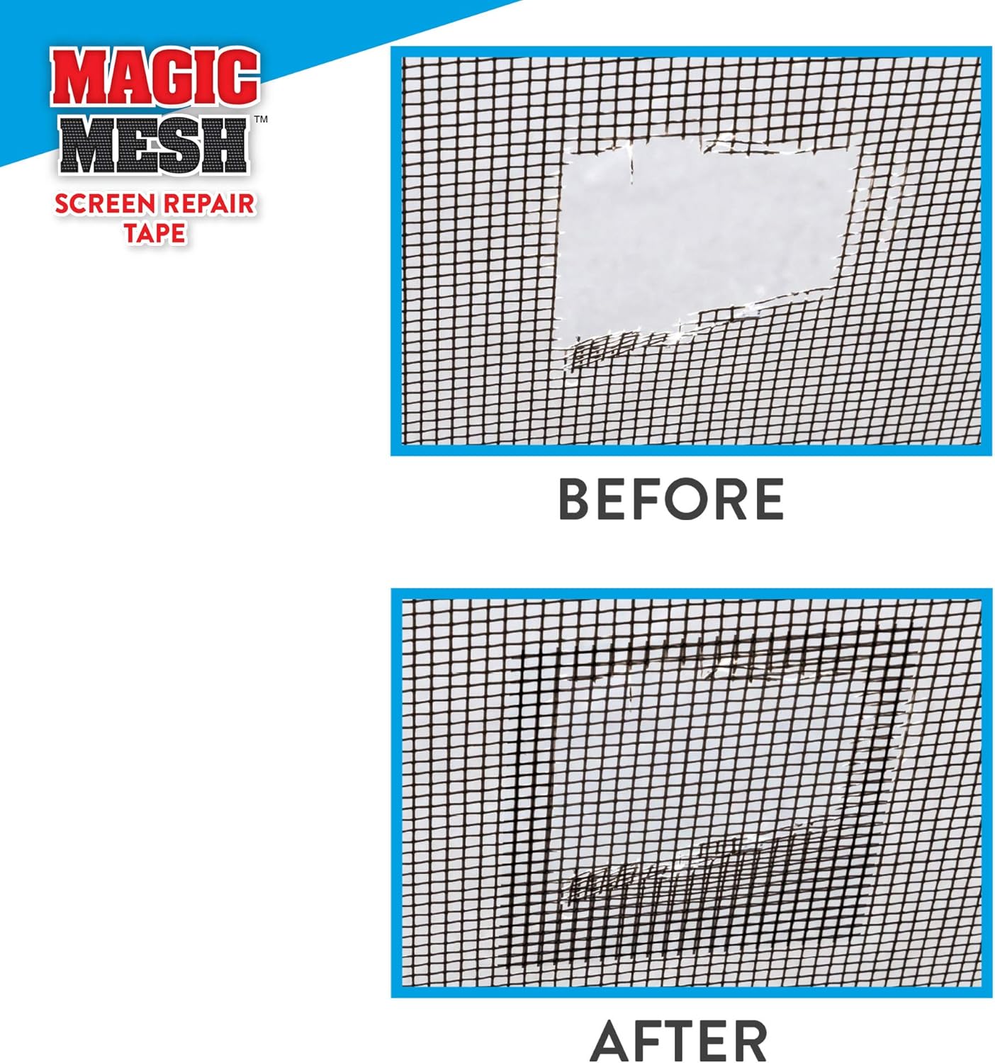 Magic Mesh Screen Repair Tape| Strong Adhesive, Instantly Mend & Repair Holes and Tears in Screen Windows, Doors, RVs & More | Size 9' x 2' (Pack of 1)