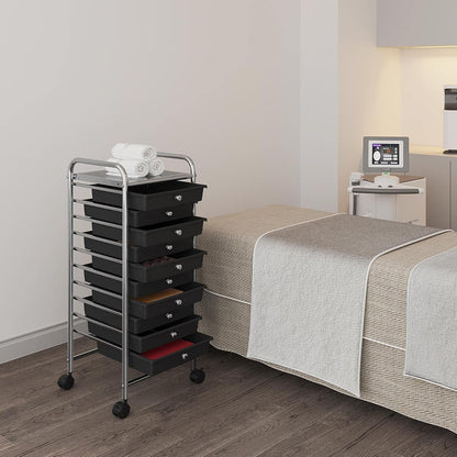 Yaheetech 4-Drawer Rolling Storage Cart with Wheels, Slim Organizer, Black | Four drawers plus a top shelf organize craft to bath gear; slim chrome-steel frame, plastic bins, locking wheels, easy setup.