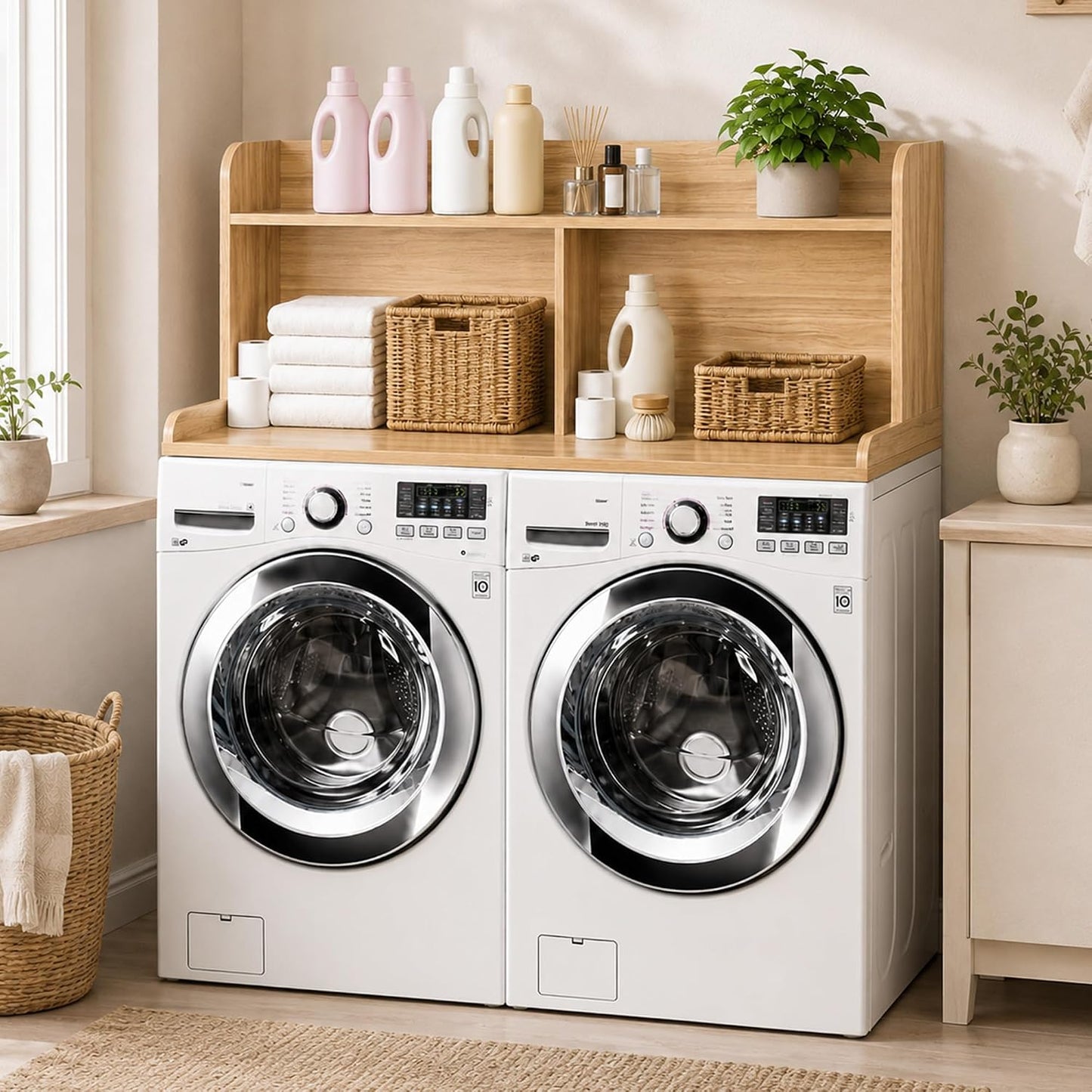 Royxen Laundry Countertop with 20" Shelf Universal Fit, Washer and Dryer Countertop with Storage Space, Laundry Room Storage (Walnut)