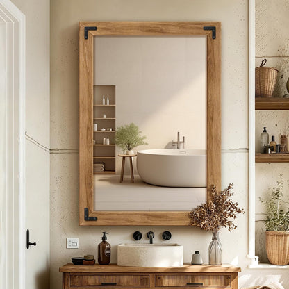TRAHOME Full Length Mirror with Wooden Frame, 56"X22" Solid Wood Standing Floor Mirror for Farmhouse, Bathroom, Bedroom Decor, Hanging or Leaning Wall-Mounted