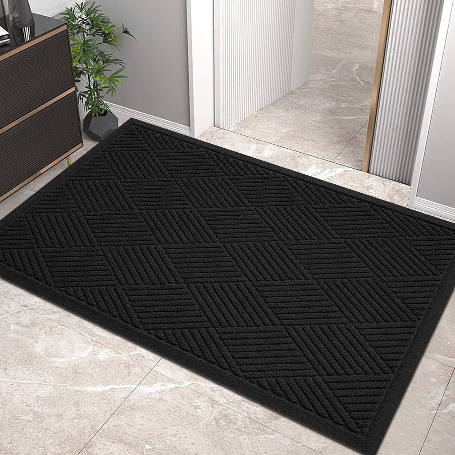HIYARD Sturdy Front Door Mat, Absorbent Muddy Dirt Resist Welcome Door Mats Outdoor Indoor, Stain and Fade Resistant, Non-Slip Rubber Backing Low Profile Doormat for Entryway, 30×17, Beige
