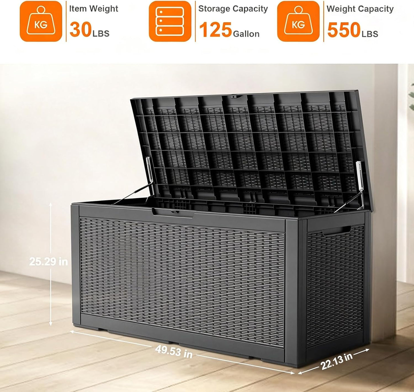 320 Gallon Outdoor Storage Box,Large Waterproof UV Resistant Deck Box,Lockable Storage Container for Patio Furniture Cushions Garden Tools and Pool Accessories(Black)