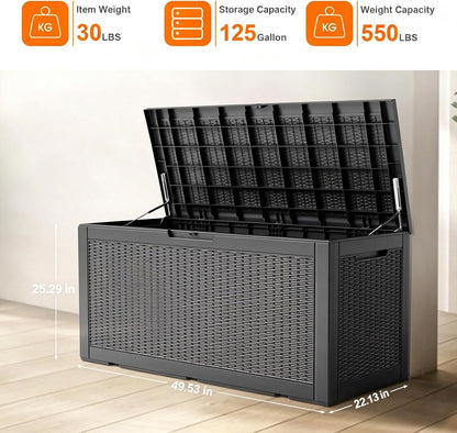 320 Gallon Outdoor Storage Box,Large Waterproof UV Resistant Deck Box,Lockable Storage Container for Patio Furniture Cushions Garden Tools and Pool Accessories(Black)