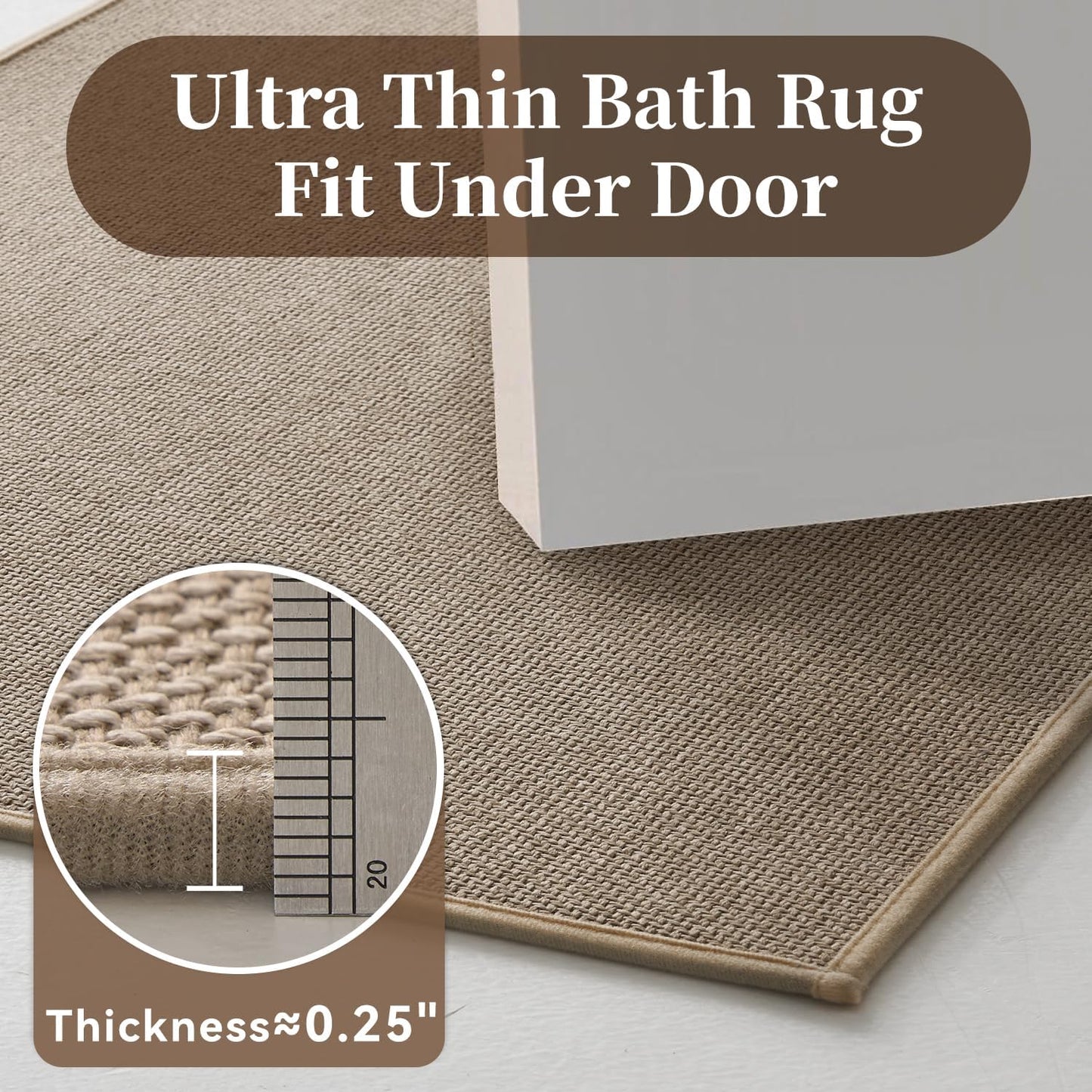 MontVoo Bath Mat Rug-Ultra Thin Non Slip Bath Mats for Bathroom Mat Quick Dry, Rubber Backing Washable Bathroom Rugs Fit Under Door, Absorbent Bath Rugs for Floor,17"x24",Khaki