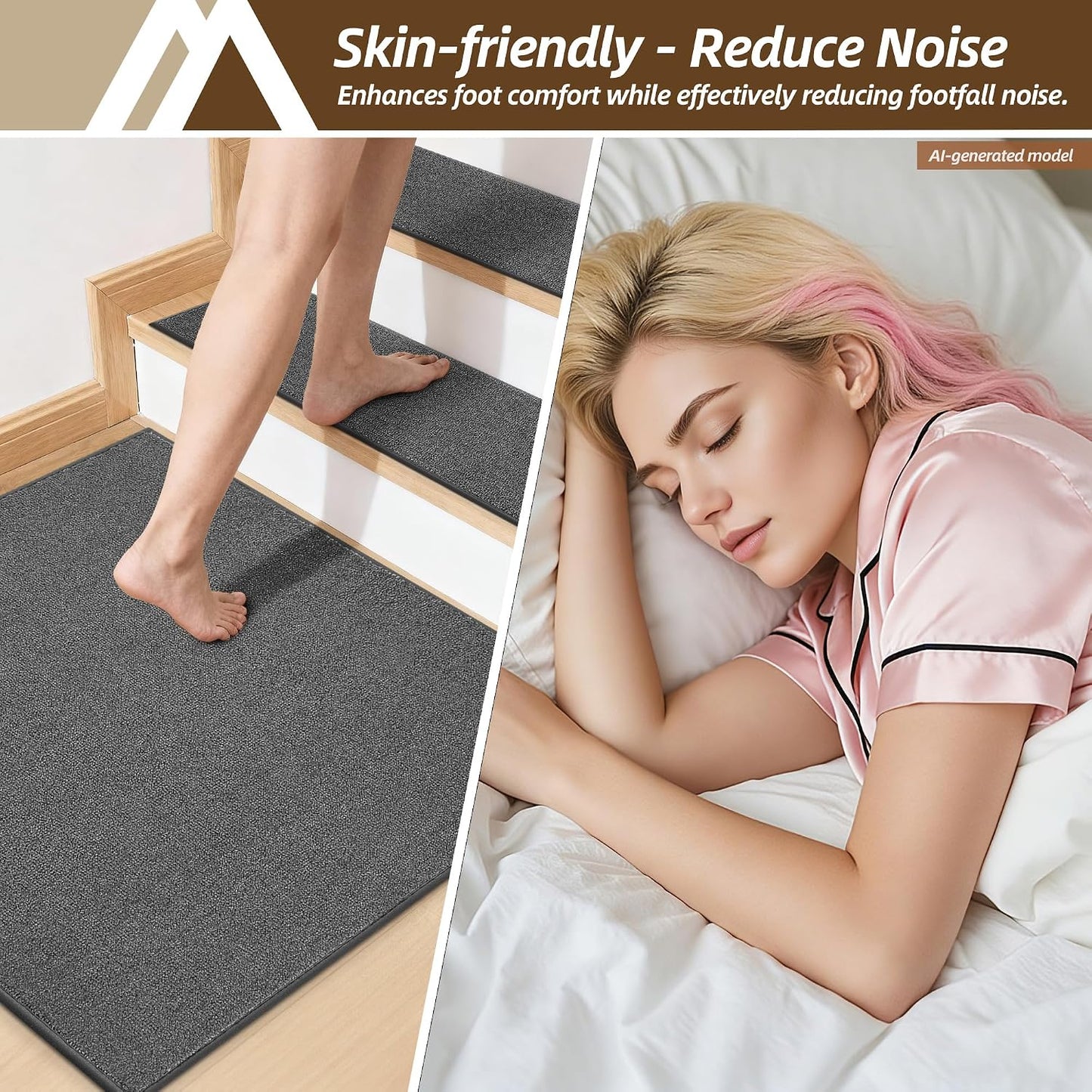 COSY HOMEER Stair Treads Non-Slip Carpet Stair Treads for Wooden Steps, Indoor Stair-Runner Rugs for Kids Elders & Pets 28"x9" (4Pc, Dark Gray)