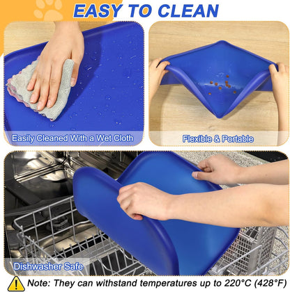 SMILOOL Silicone Pet Food Mat with Raised Edge for Food and Water Bowl, Dog Feeding Mats, Cat Food Trays for Floor Waterproof, Rubber Tray for Dogs and Cats, 19 x 12 x 0.7 Black