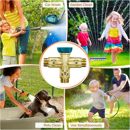 IPOW Upgrade Full Flow Garden Hose Splitter with Stainless Steel Handle, Brass Heavy Duty 2 Way Y Valve Garden Hose Splitter High Flow Spigot Splitter + 6 Rubber Hose Washers with Comfort Grip Use