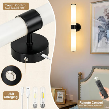 Morauroral Gold Battery Operated Wall Sconces Set of Two, Rechargeable Wall Sconce with Dimmable Remote Control, 20 Inch Wireless Sconce Wall Light for Bedroom, Living Room (Bulbs Included)