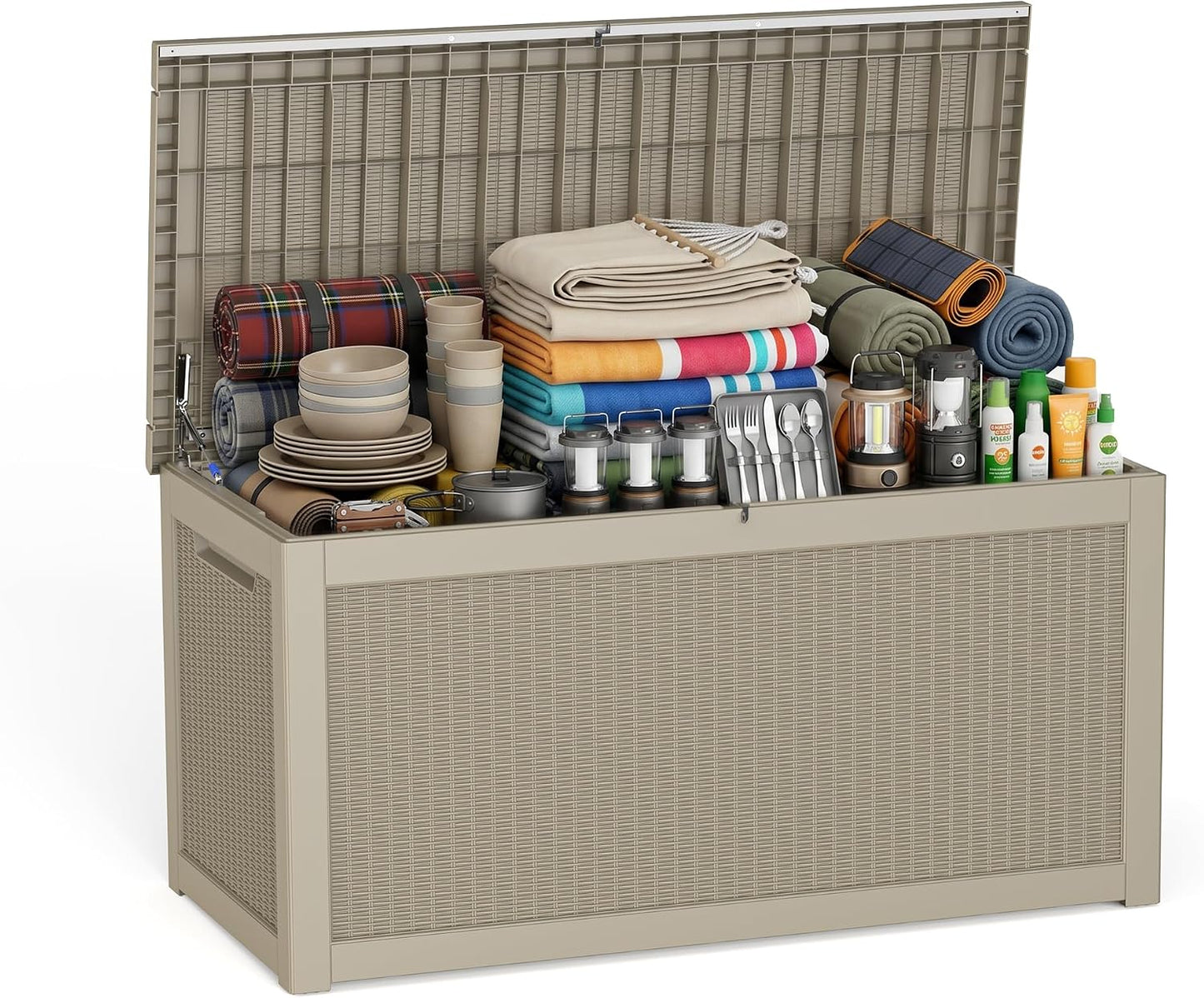 ROJIK 340 Gallon Deck Box Outdoor Waterproof,Weatherproof Outdoor Storage Boxes Lockable with Lid,Outside Resin Storage Bench for Patio Cushions,Garden Tools and Pool Accessories(Black)