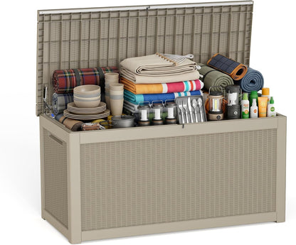 ROJIK 340 Gallon Deck Box Outdoor Waterproof,Weatherproof Outdoor Storage Boxes Lockable with Lid,Outside Resin Storage Bench for Patio Cushions,Garden Tools and Pool Accessories(Black)