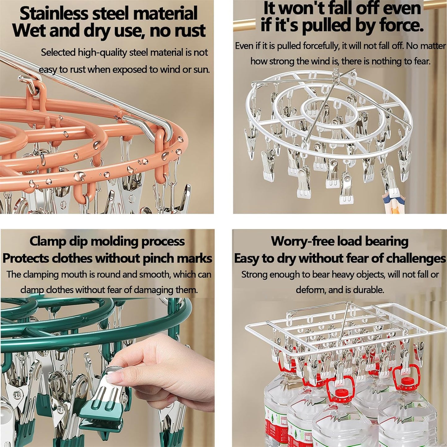 Stainless Steel Clothes Sock Drying Rack With 28 Clips, Swivel Hook Windproof Clothes Hanger Rack For Sock, Bras, Towel, Underwear, Hat, Scarf, Gloves, Pants Laundry Clothes Square28clamps pink