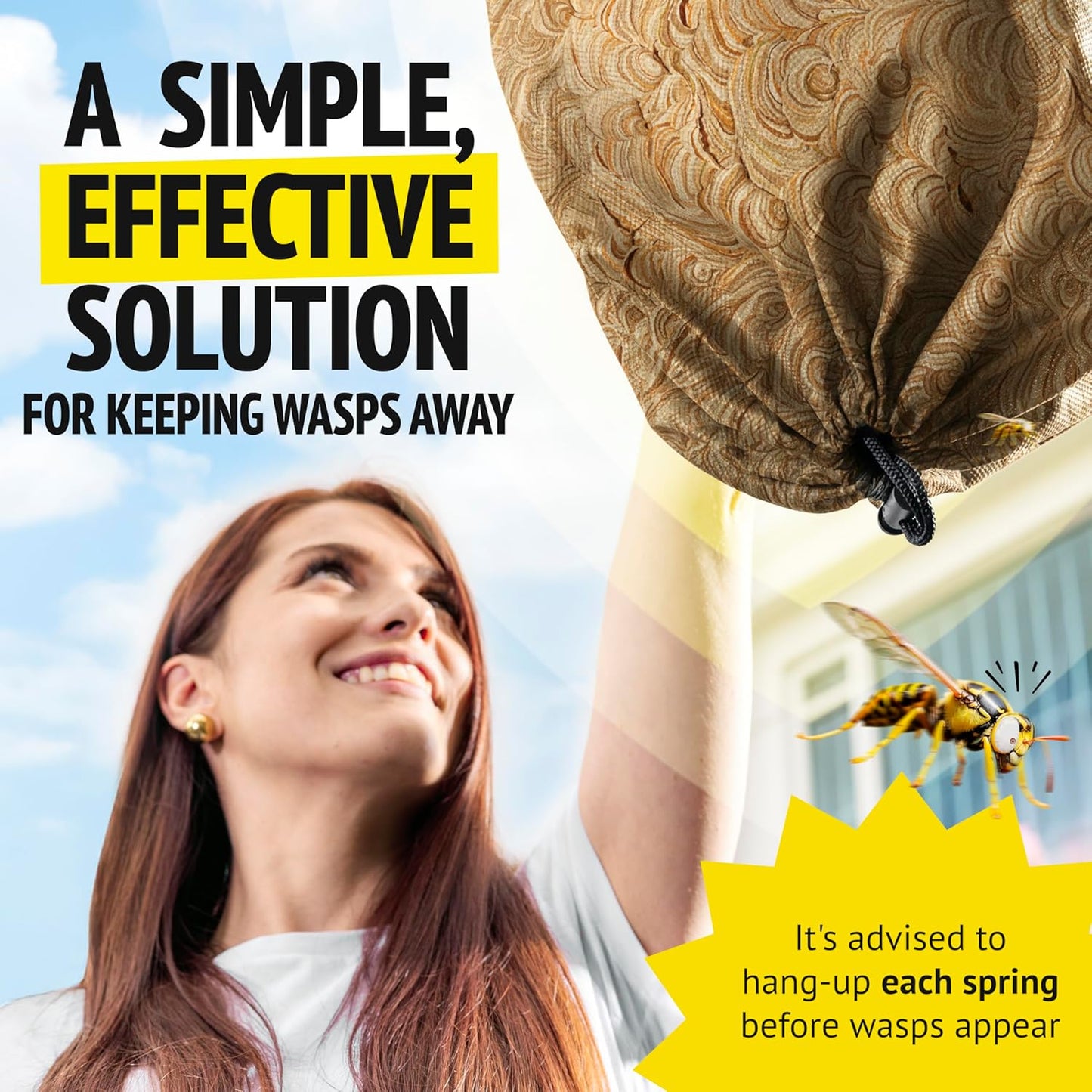 Super Ninja Fake Wasp Nest - 2 Pack, Wasp Nest Decoy for Outdoor Hanging, Yellow Jackets & Bee Repellent Outdoor, Waterproof & Tear-Resistant Deterrent for Patio & Garden