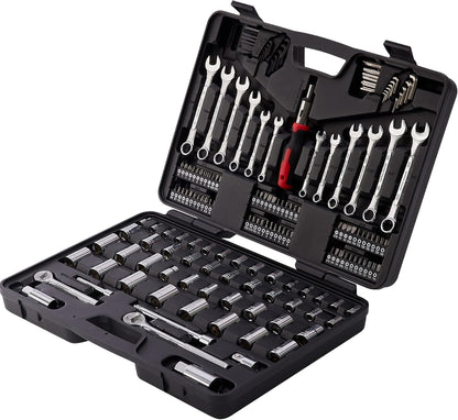 MECHMAX 121-Piece Mechanics Tool Set, 1/4 & 3/8-Inch Drive | Metric and standard SAE socket wrench kit. General automotive repair hand tool set for car mechanics and garage DIY