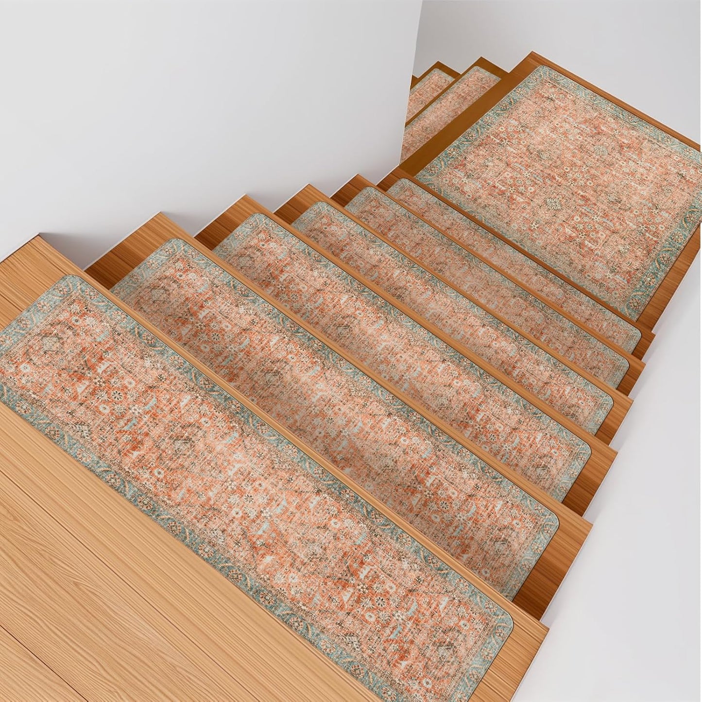 Tiveney Stair Treads Non Slip 15PCS 8"x30" Stair Runner, Rubber Backing Carpet Stair Treads for Wooden Steps, Washable Safety Carpet for Stairs Khaki Indoor Staircase Step Treads for Kids Elder Dogs
