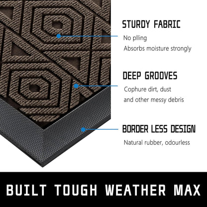 Yimobra Front Door Mat Outside Entrance 29.5x17, Waterproof Heavy Duty Outdoor Mats for Front Door, Non Slip Rubber Entry Mat for Garage Patio Indoor, Grey