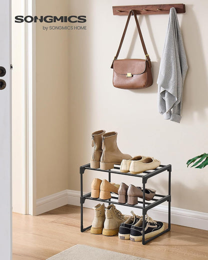 SONGMICS Shoe Rack, 6-Tier Shoe Organizer, Metal Storage Shelf, Upright or Upside Down, for 24-30 Pairs, Stackable, for Entryway, 11.8 x 36.2 x 42.7 Inches, Black ULSA306BH01