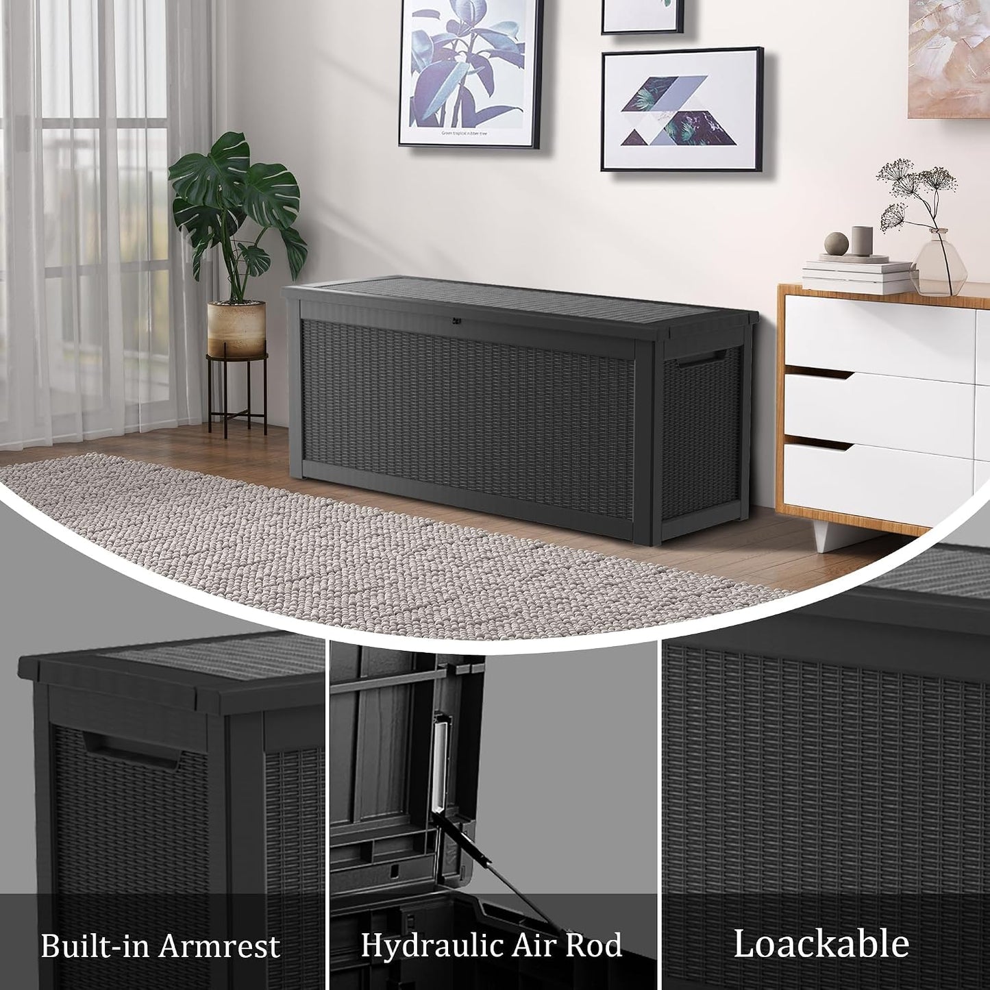 Outdoor Storage Box, 320 Gallon Waterproof Deck Box [Upgraded 3.0], Dual Gas-Spring Ultimate Resin Organizer for King Cushions, Heavy-Duty Lockable Estate Storage Bench, Backyard BBQ, Black