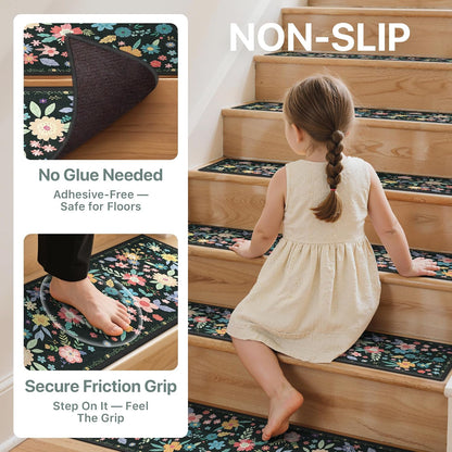 sarben Non Slip Stair Treads for Wooden Steps 15PCS - 8"x30" Indoor Safety Carpet, Edging Mats with TPE Adhesive Backing, Pet and Elderly Friendly Stair Rugs (Taupe) - Colors B