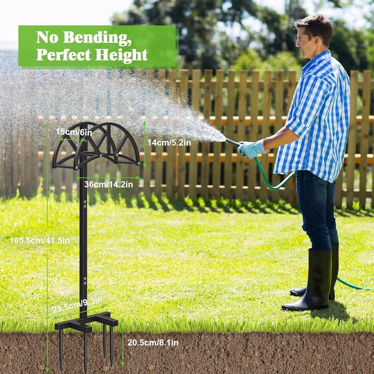 Mr IRONSTONE Garden Hose Holder Freestanding with 4 Spikes, Upgraded Water Hose Holder with Stainless Steel Screws, Heavy Duty Hose Stand Holds (Black)