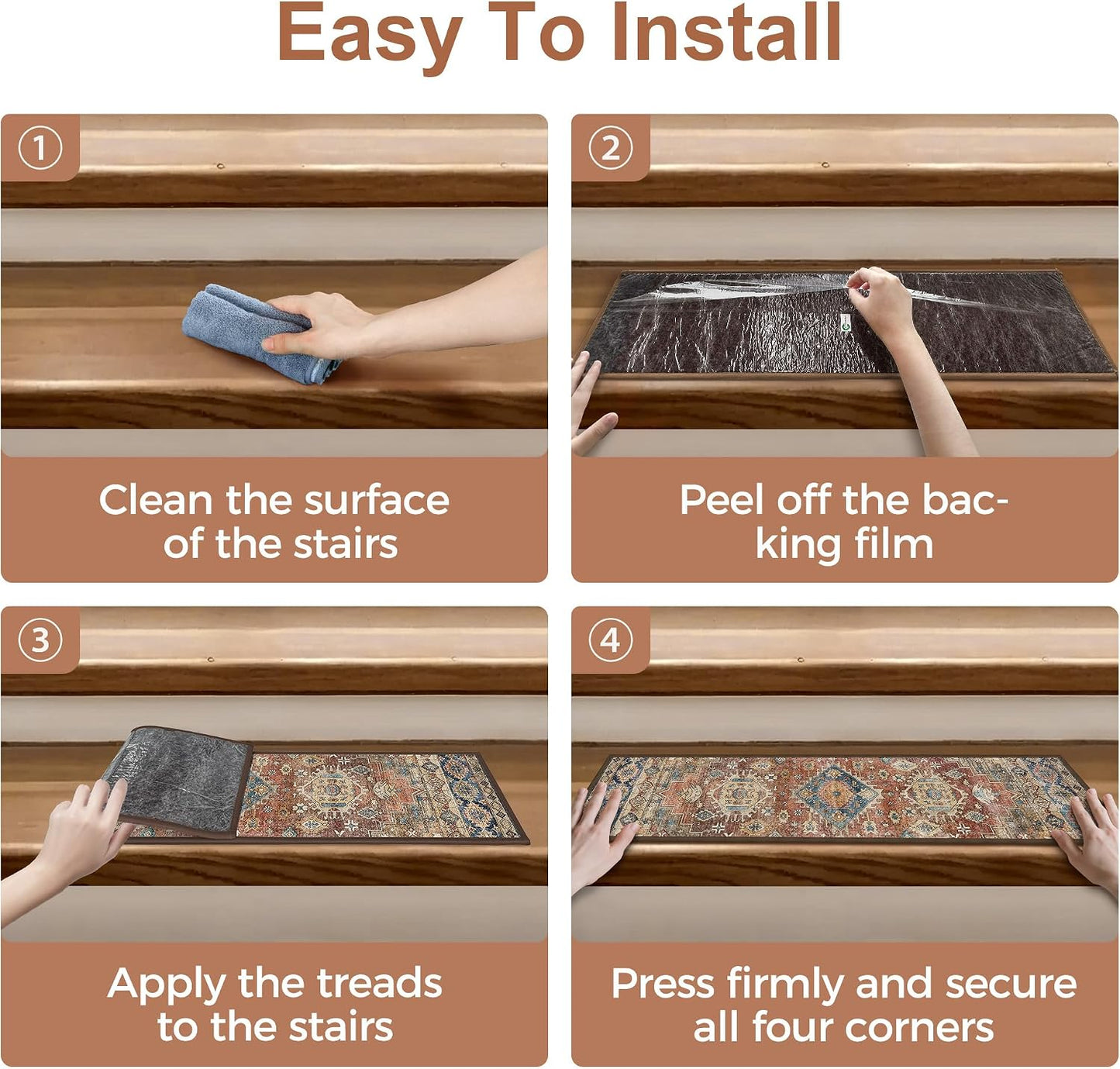 sarben Non Slip Stair Treads for Wooden Steps 15PCS - 8"x30" Indoor Safety Carpet, Edging Mats with TPE Adhesive Backing, Pet and Elderly Friendly Stair Rugs (Taupe) - Colors B