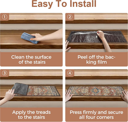 sarben Non Slip Stair Treads for Wooden Steps 15PCS - 8"x30" Indoor Safety Carpet, Edging Mats with TPE Adhesive Backing, Pet and Elderly Friendly Stair Rugs (Taupe) - Colors B