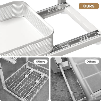 2-Pack Under Sink Storage Organizer with 2-Tier Slide Out Drawer, Sophisticated Mesh Pull Out Shelf for Kitchen & Bathroom, Fits Small Items, Upgraded Arched Track for Smooth Gliding(Patented)