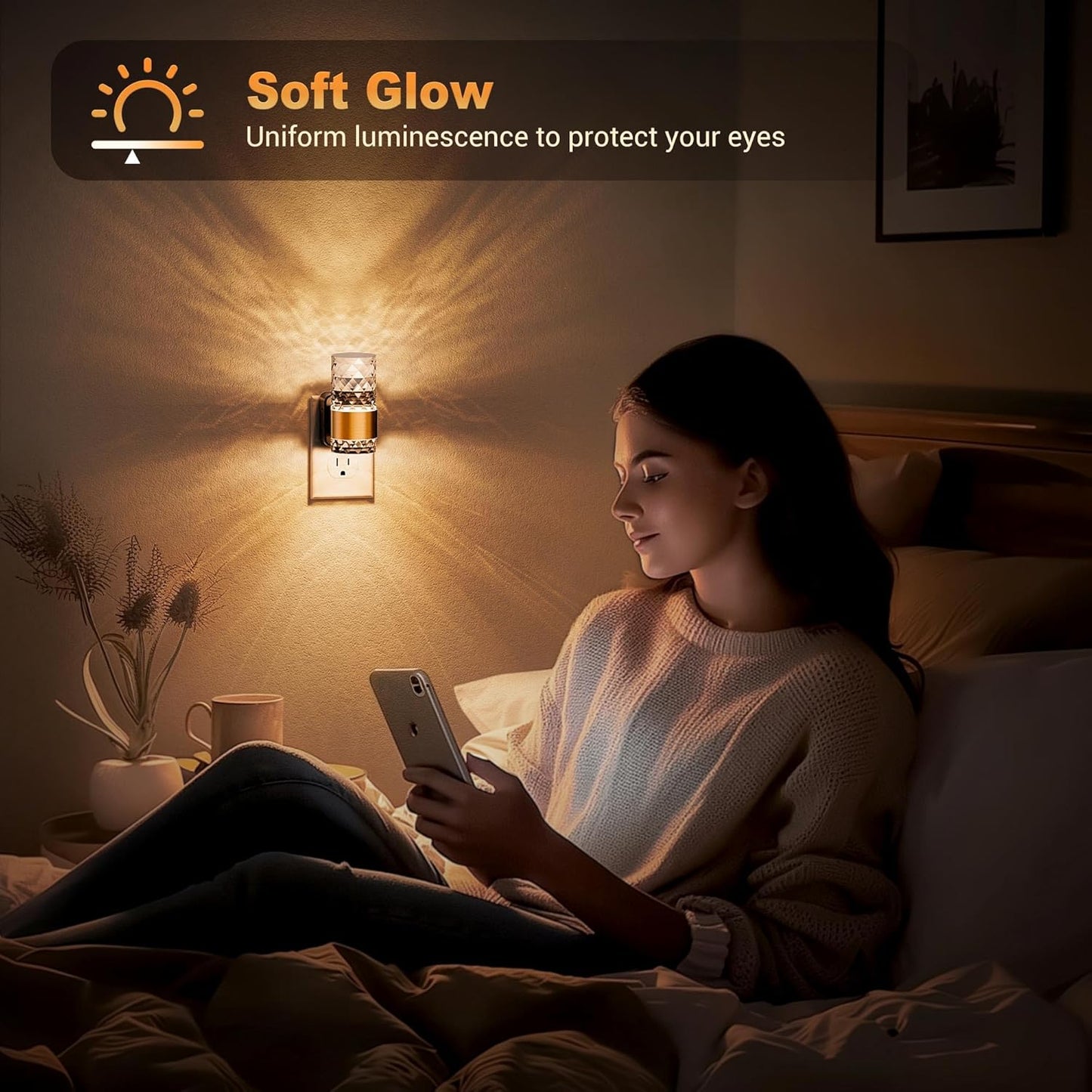JandCase Motion Sensor Night Light, Night Lights Plug into Wall,3000K Soft White 0-100 LM Dimmable LED Night Light, Motion Activated Nightlight for Bathroom Hallway Decor
