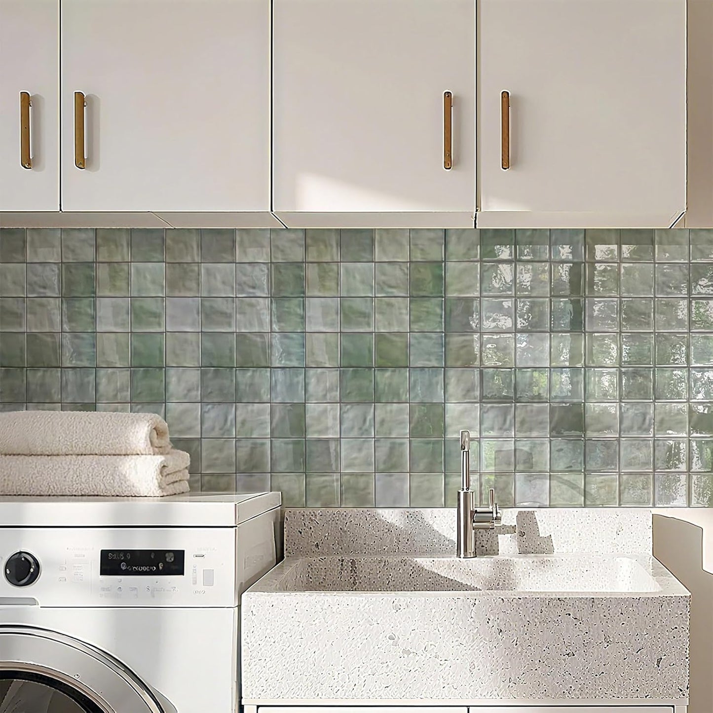 5 Sheets Peel and Stick Backsplash, Self Adhesive Wall Tiles, 3D Adhesive Tile Backsplash, 12"x12"Premium Self Adhesive Wall Tiles Peel and Stickfor Kitchen, Bathroom, RV(Spring Moss)
