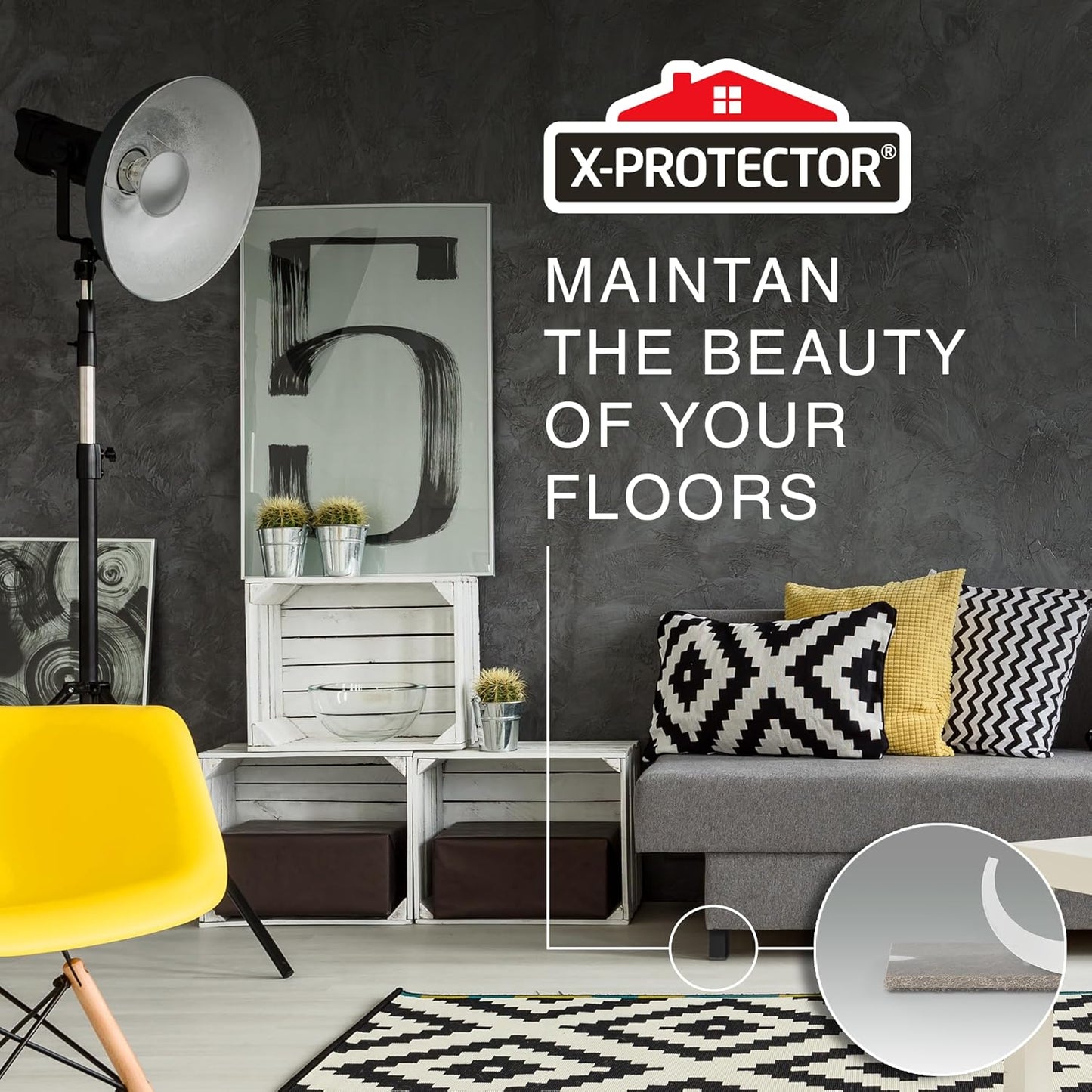X-Protector Premium Felt Furniture Pads - 20 PCS 6 x 1/2" - Black Rectangular Pads with Tenacious Adhesive - Protects Hardwood, Laminate & Tile Floors