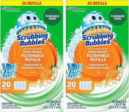Scrubbing Bubbles Toilet Bowl Cleaning System with Flushable & Disposable Cleaner Refill Pads, Fights Odors and Helps Remove Limescale & Hard Water Stains, Citrus Scent, 1 Wand + 4 Refills + 1 Stand