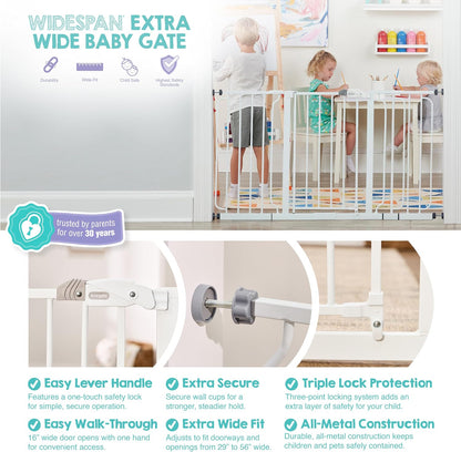 Regalo Safety 29-38.5" Baby Gate for Doorways & Bottom of Stairs, Pressure Mounted Baby Gate with Door for Babies, Toddlers & Pets, Tested & Safe for 30 Years, American Designed, American Owned, White