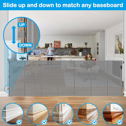 42 Inch Extra Tall Retractable Baby Gates with Reinforced Strips 55 Inch Wide Outdoor Retractable Dog Gate No Sag Extra Tall Baby Gate for Doorway Anti-Scratch Mesh Gates for Kids or Pets, White