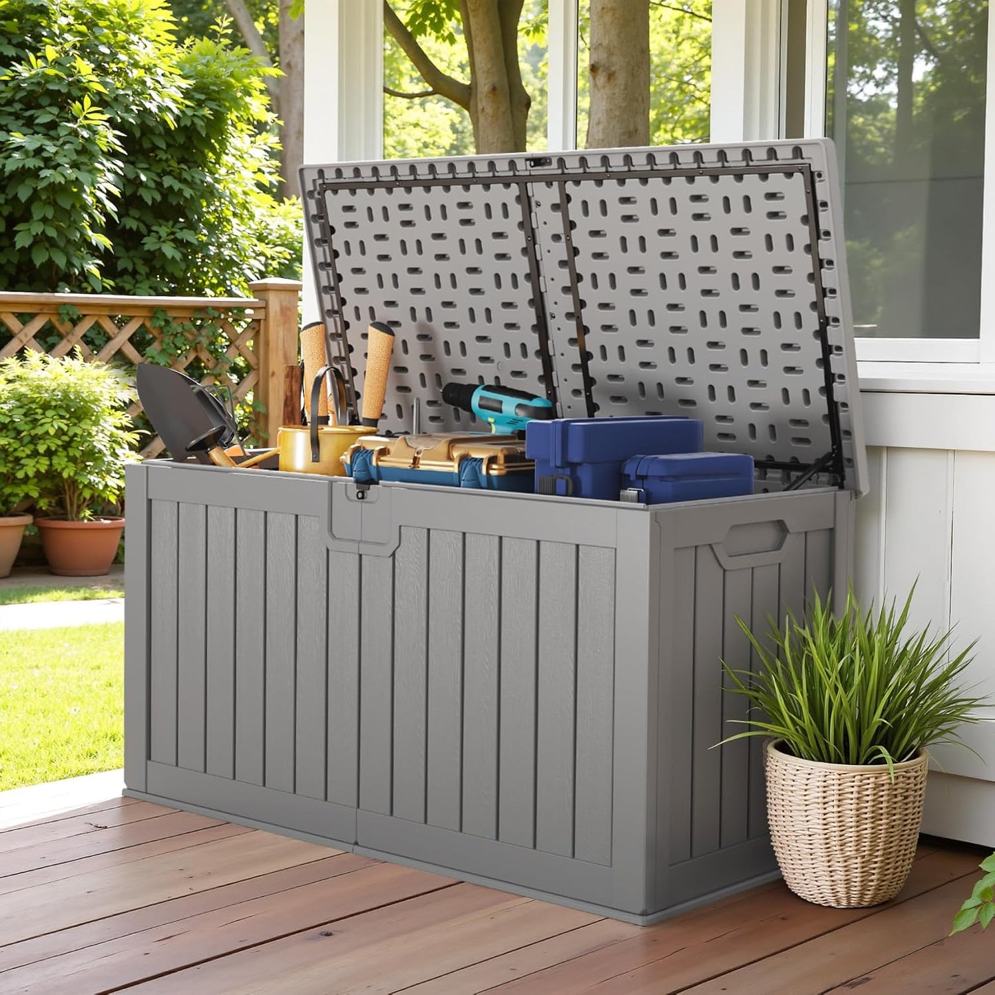Devoko 30 Gallon Resin Deck Box Waterproof Outdoor Storage Box for Patio Furniture Pool Accessories Indoor Storage for Cushion Garden Tools (30 Gallon, Black)