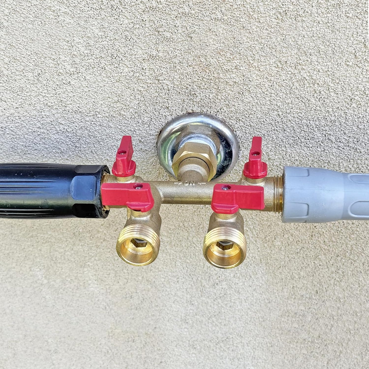 3/4" hose splitter 2 way water splitter male connectors allows you to run 2 hoses, hose quick connectors, hose spigot