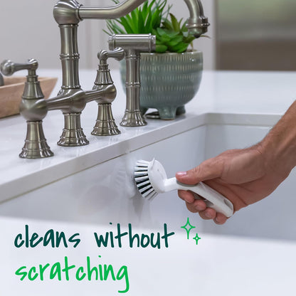 Scotch-Brite Small Utility Brush, Long Lasting Dish Brush with Handle for Scrubbing Cookware, Hands, Tile, Grout, Cutting Boards, and Utensils without Scratching, Antimicrobial, and Rinses Clean