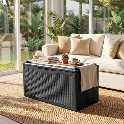 JUMMICO 31 Gallon Resin Deck Box Waterproof Indoor Outdoor Storage Boxes for Patio Furniture Cushions and Garden Tools (Brown)