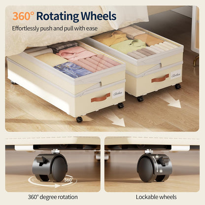 Yecaye 90L Under Bed Storage with Wheels, 8 in-11 in Height Adjustable Under Bed Storage Containers, Under Bed Shoe Storage with Lids & Label, Rolling Underbed Storage bins for Clothes, Toys, Grey