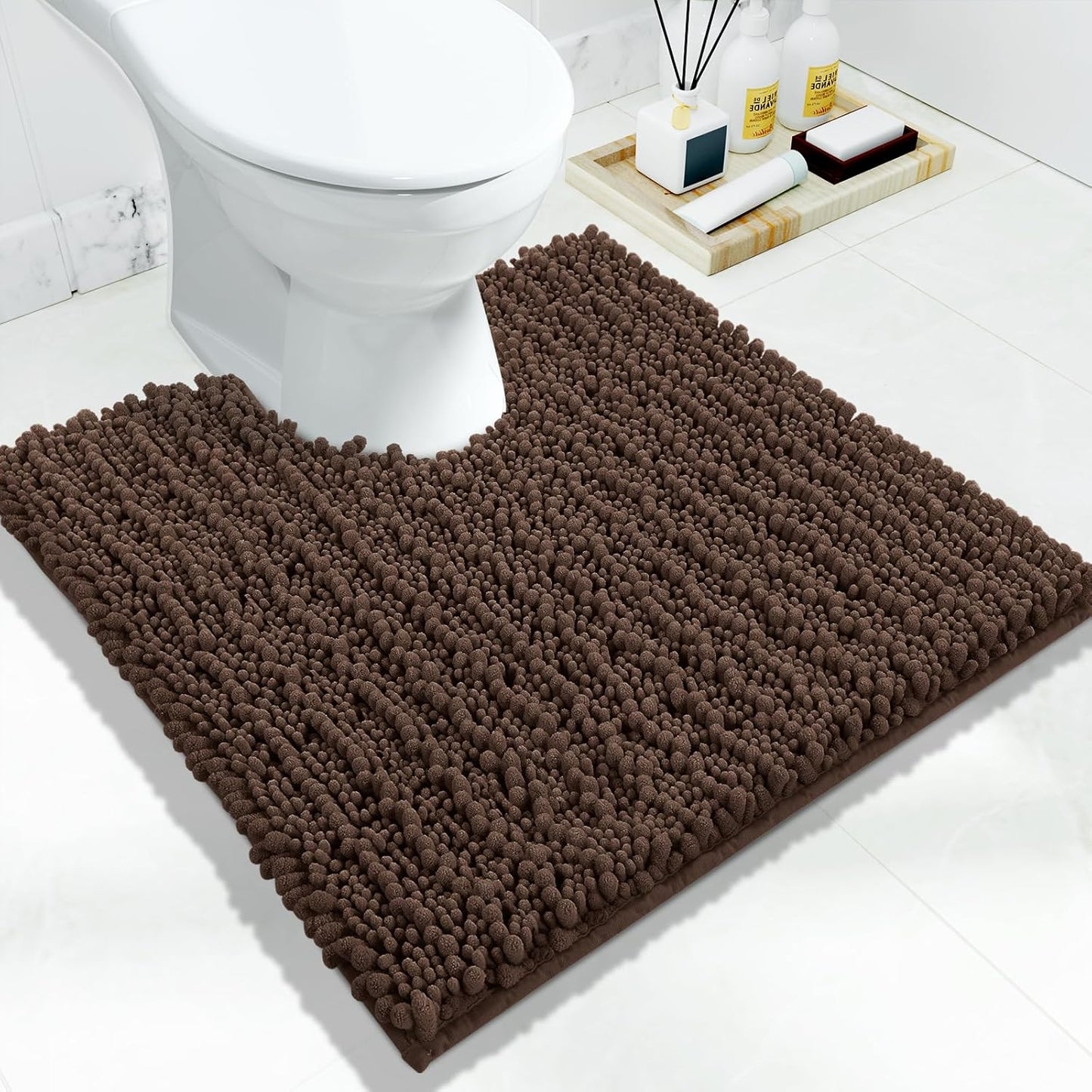 Yimobra Bathroom Rugs Non Slip Washable - Ultra Soft Absorbent Chenille Bath Mat, Quick Dry Shaggy Floor Carpet for Tub Shower, Gray Home Decor Accessories, 24x17 Inch