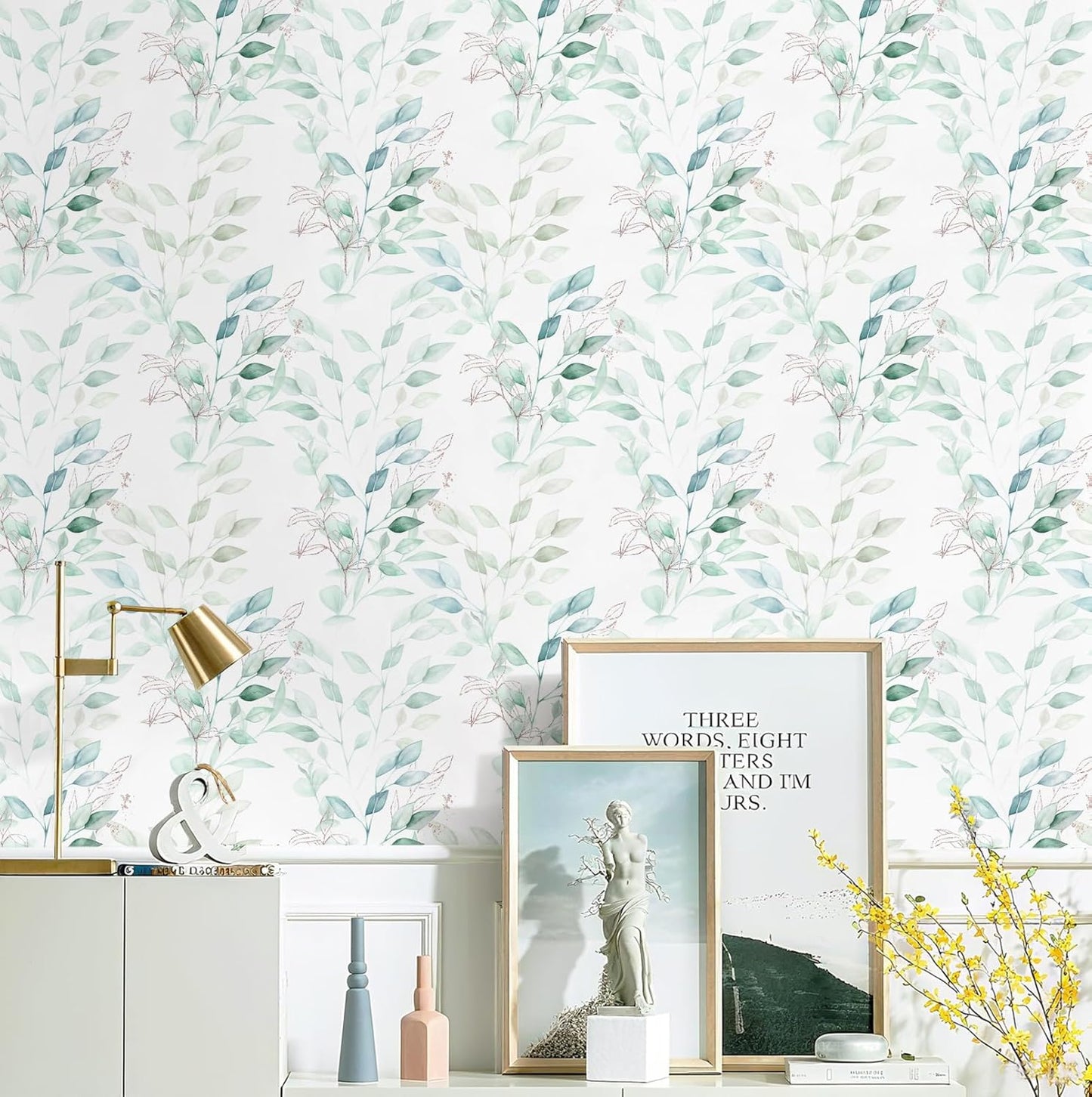 HeloHo Peel and Stick Wallpaper Blue Floral Leaf Wall Paper Self Adhesive Removable Thicken Waterproof Contact Paper for Bathroom Bedroom Living Room Decor Renter Friendly Wallpaper 15.35" X 78.7"