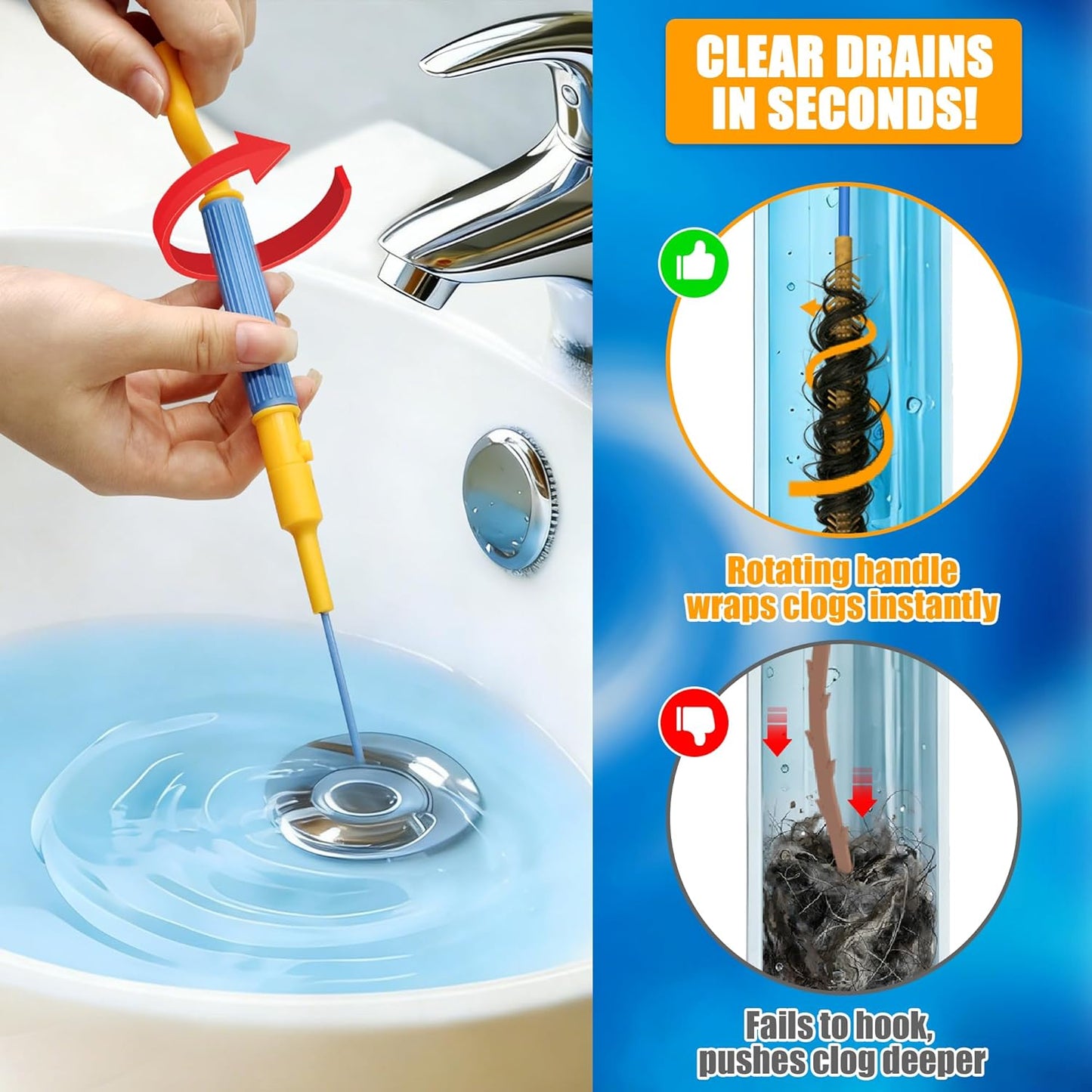 EastLink 30-Inch Reusable Drain Snake Hair Drain Clog Remover 6 Pack, Anti-Break Steel Sink Snake Drain Hair Removal Tool with Rotating Handle, Drain Cleaner Tool for Bathroom Sink, Shower, Bathtub