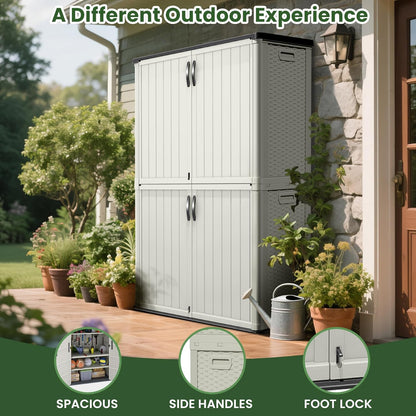 Greesum Outdoor Storage Cabinet, 26 CUFT Deck Box Without Shelves, Waterproof Plastic Storage Shed for Patio Cushions, Gardening Tools, Lockable and Sidehandles, UV Resistant, Beige