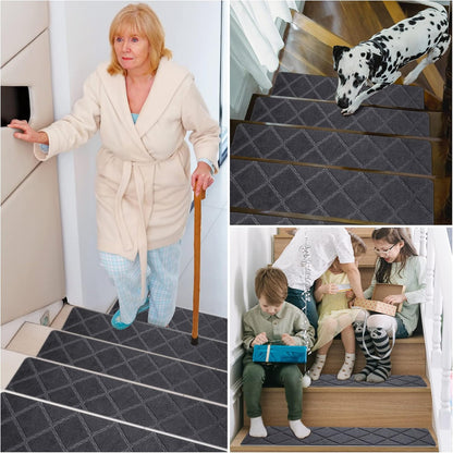 Stair Treads for Wooden Steps 15pcs - 8x30in Carpet Stairs Runner Indoor Non-Slip Stair Mats for Kids Elders and Pets