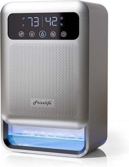 Frizzlife DH80 Air Dehumidifier, 135oz Water Tank W/Purifying Function, Quiet Small Dehumidifiers With Sleep Mode For Home, Bedroom, Bathroom, Basement W/Auto Shut Off, 7 Colors LED Light, White