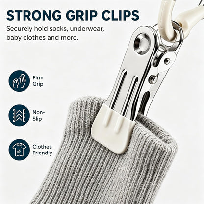 20 Clips Laundry Hanger with Strong Grip Clothespins, Space Saving Sock Drying Rack for Underwear Baby Clothes Towels, Hanging Laundry Organizer for Indoor Outdoor Use,（Blue）