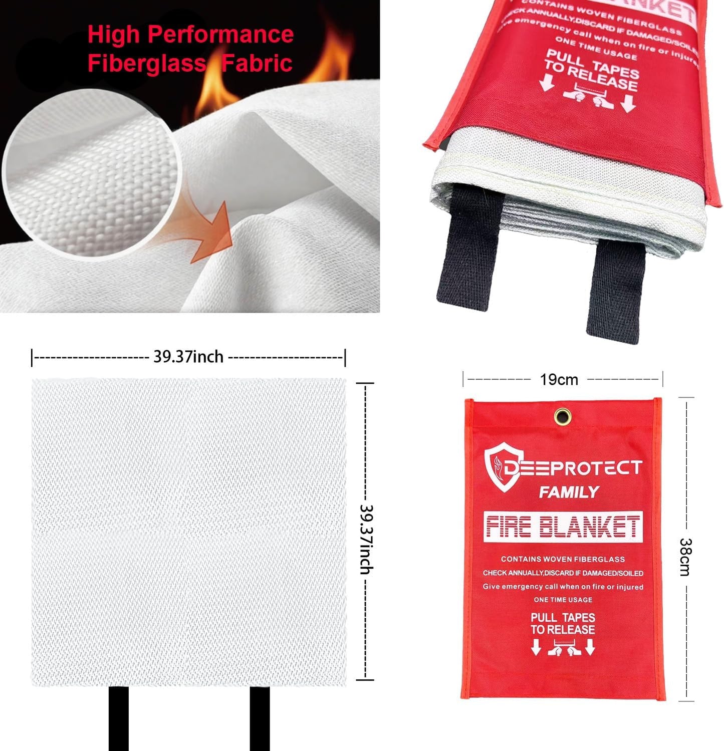 ASTM & CE Certified Fire Blanket - 39"x39" Fiberglass Emergency Blanket for Kitchen, Grill & Car | 1-Pack