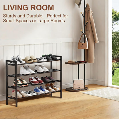 2 Tier Shoe Rack - Expandable Shoe Organizer for Closet, Adjustable Metal Shoe Shelf Storage, Stackable Long Shoe Stand Holder for Garage, Entryway, Door Entrance